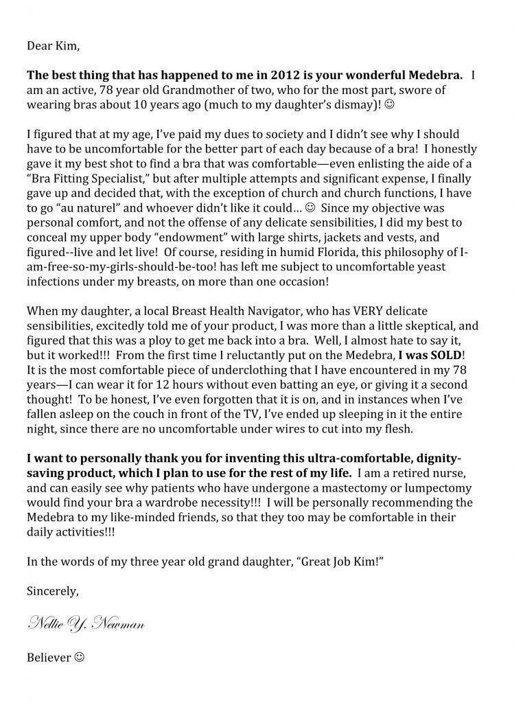 Microsoft Word - Nellie's Medebra Product Endorsement.doc